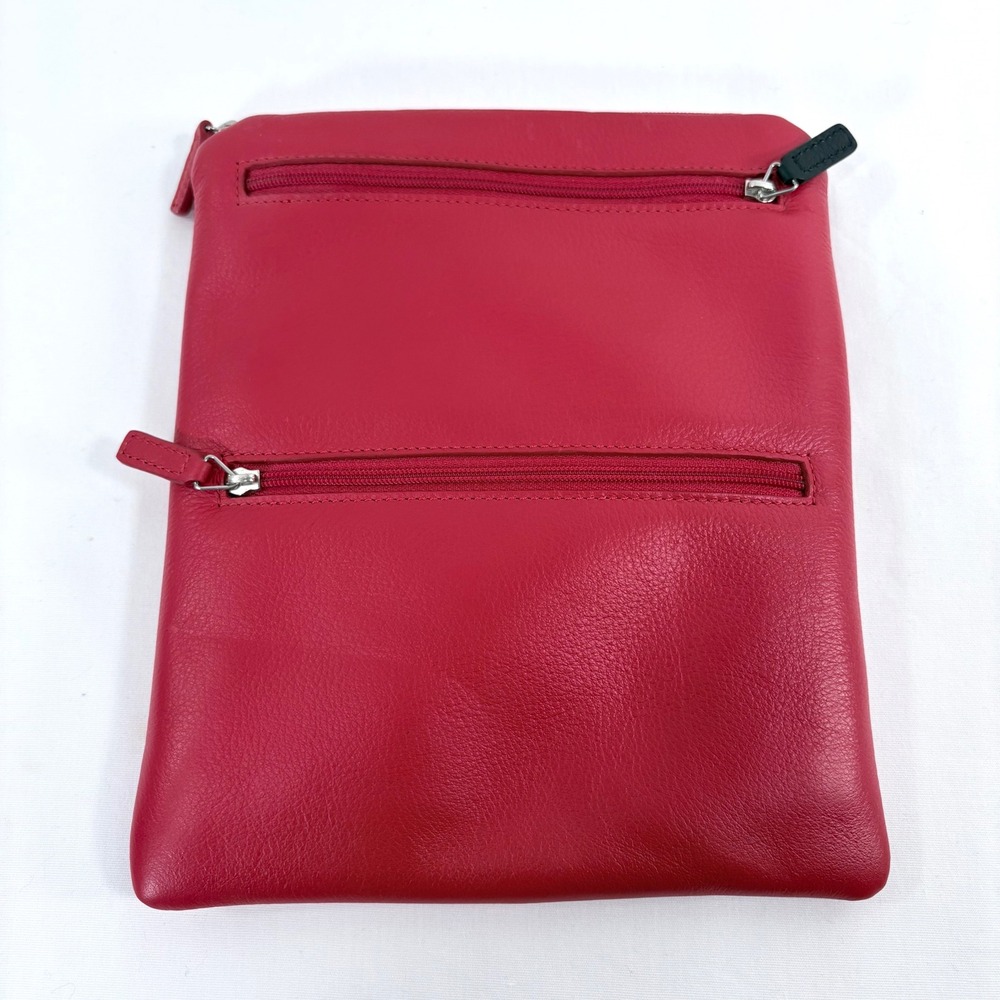 Levenger Leather Pouch Red Triple Zip Travel Organizer Sleeve Case